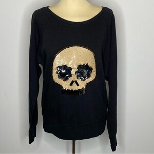 French Connection FC Jeans Sequin Embellished Skull Long Sleeve Top